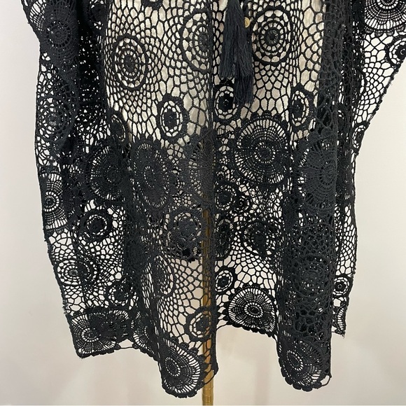 Crochet Swim Cover Womens S/M Black Open Knit Boho Swim Pool Vacation EUC - Picture 4 of 9